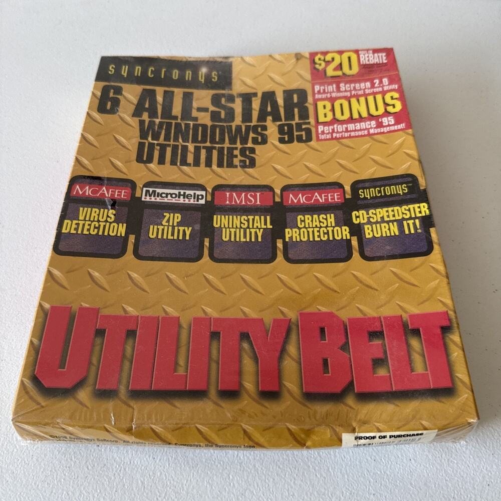 Syncronys 6 Utility Belt All-Star Windows 95 Utilities CD-ROM New Factory Sealed